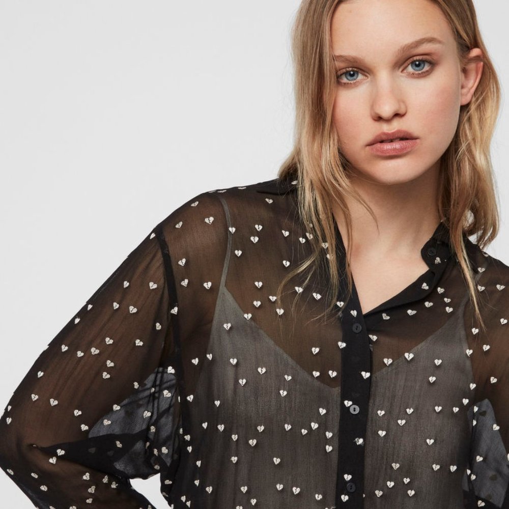 All Saints Mariana Embroidered Hearts Blouse